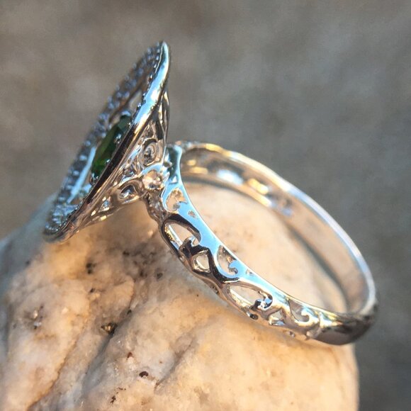 Chrome Diopside Nest Ring .925 Sterling Silver Natural Gemstones Concave - Picture 11 of 16